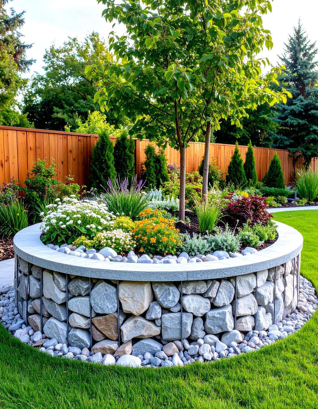A Gabion Wall Enclosure - 30 landscaping ideas around trees pictures