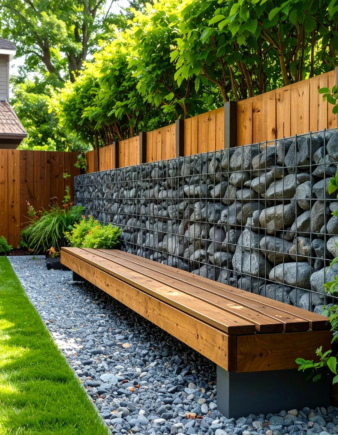 A Gabion Wall Fence - 30 backyard privacy fence ideas