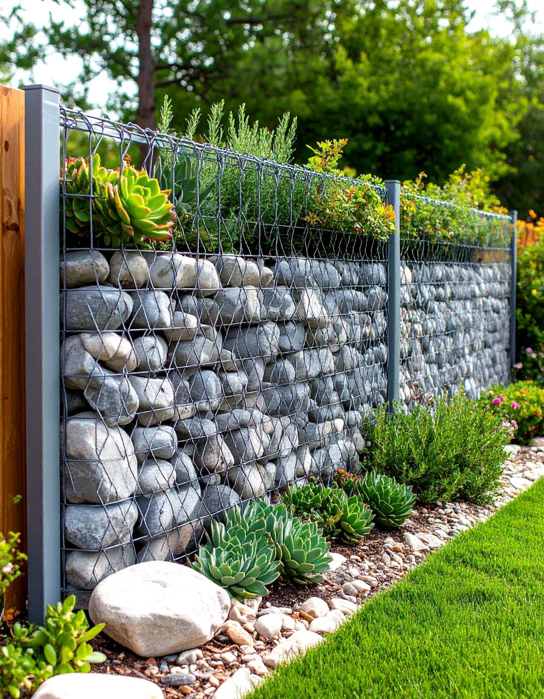 A Gabion Wall Fence - 30 fence ideas for backyard