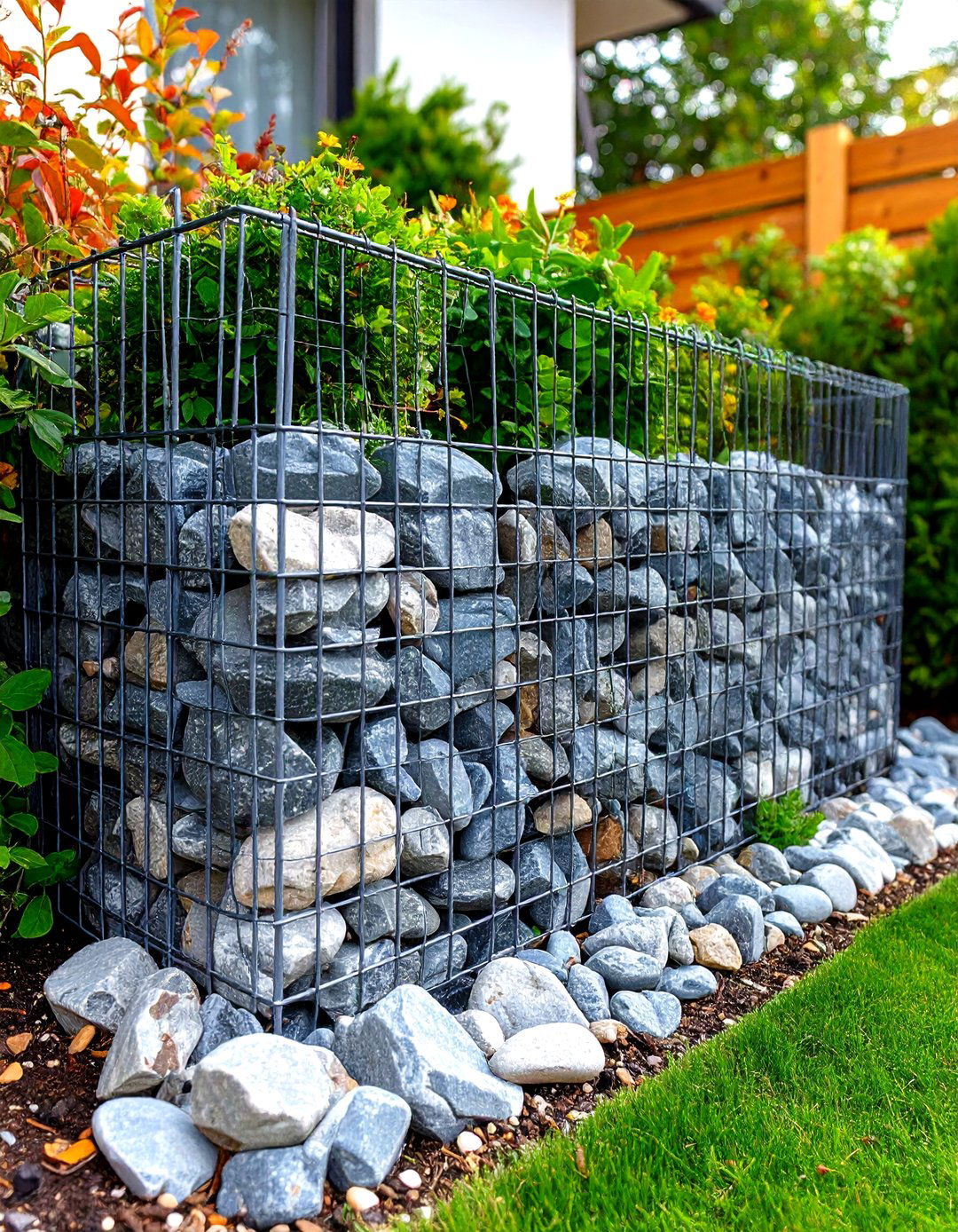 A Gabion Wall Garden Border - 30 garden border ideas
