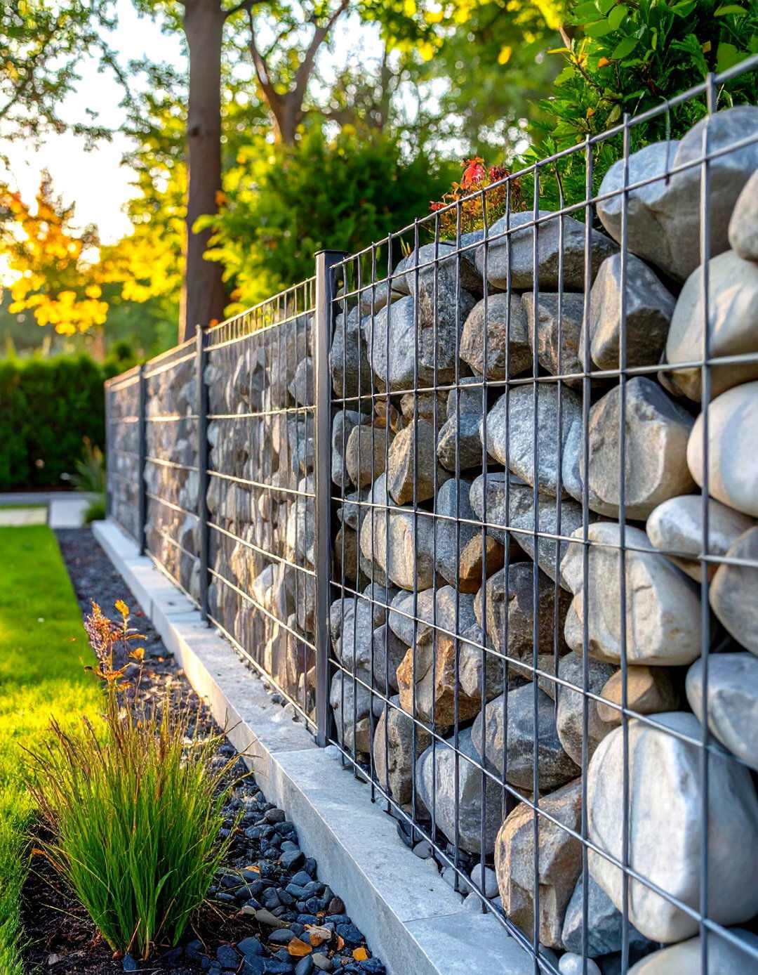 A Gabion Wall Garden Fence - 30 low cost garden fence designs