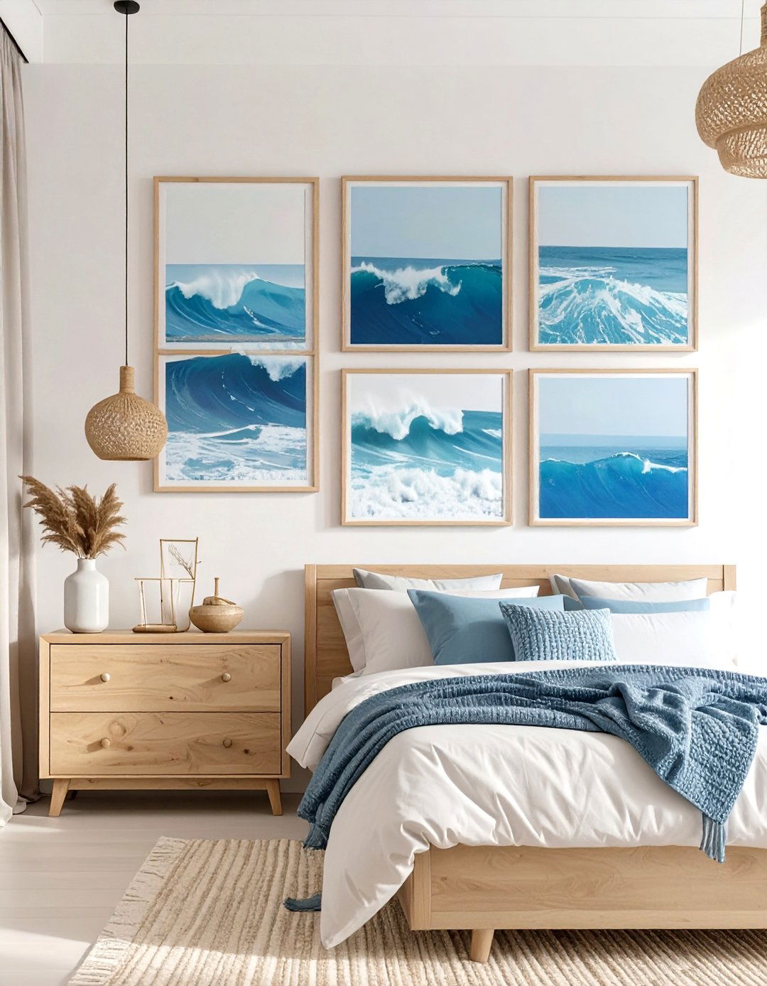 A Gallery Wall of Coastal Prints - 30 seaside modern coastal bedroom ideas