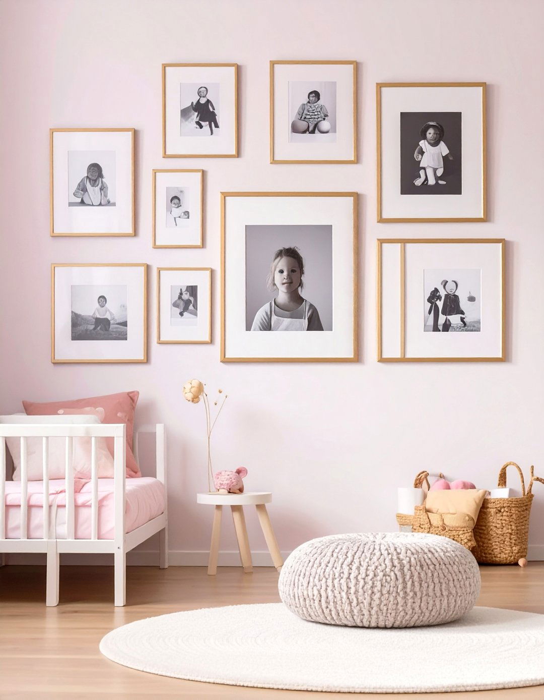 A Gallery Wall of Family Photos - 30 toddler girl room ideas on a budget