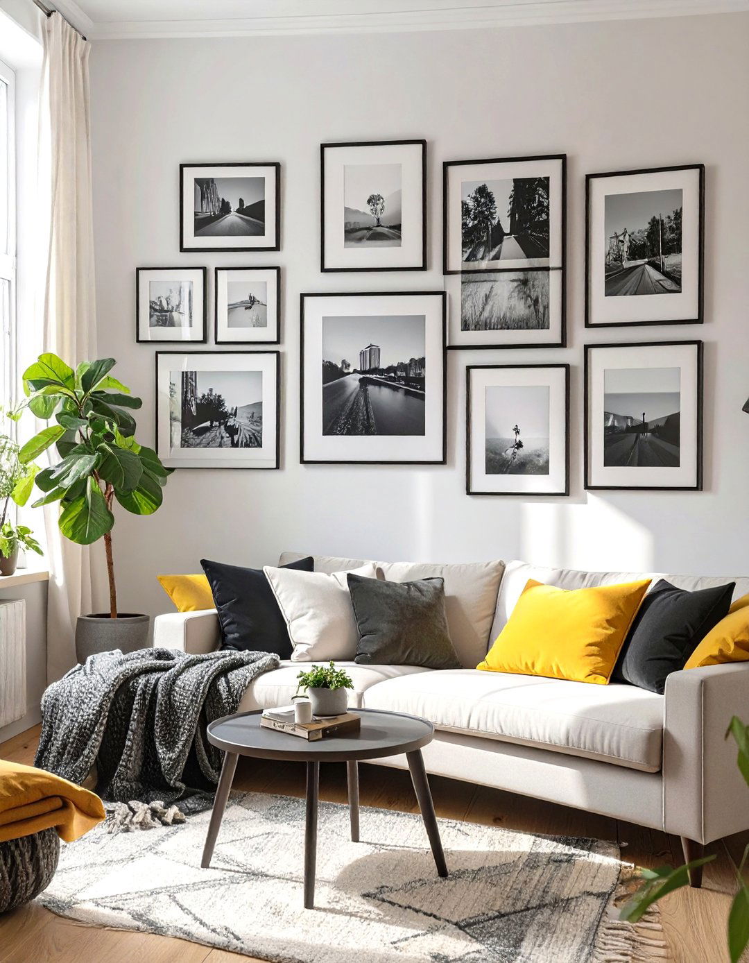 A Gallery Wall on a Short Wall - 30 small narrow living room ideas