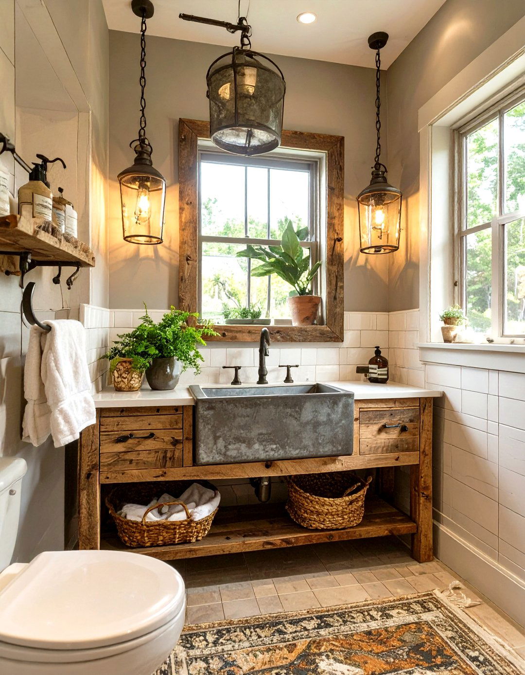 A Galvanized Metal Accents Bathroom - 30 farmhouse rustic bathroom ideas