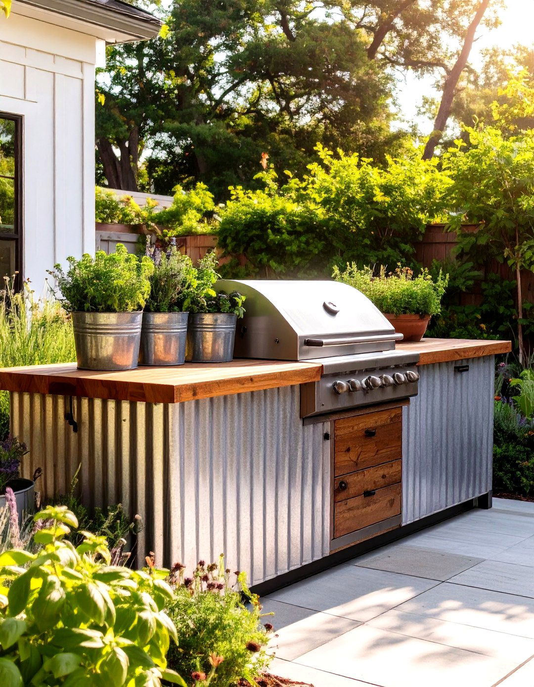 A Galvanized Metal Outdoor Kitchen Setup - 30 cheap simple outdoor kitchen ideas