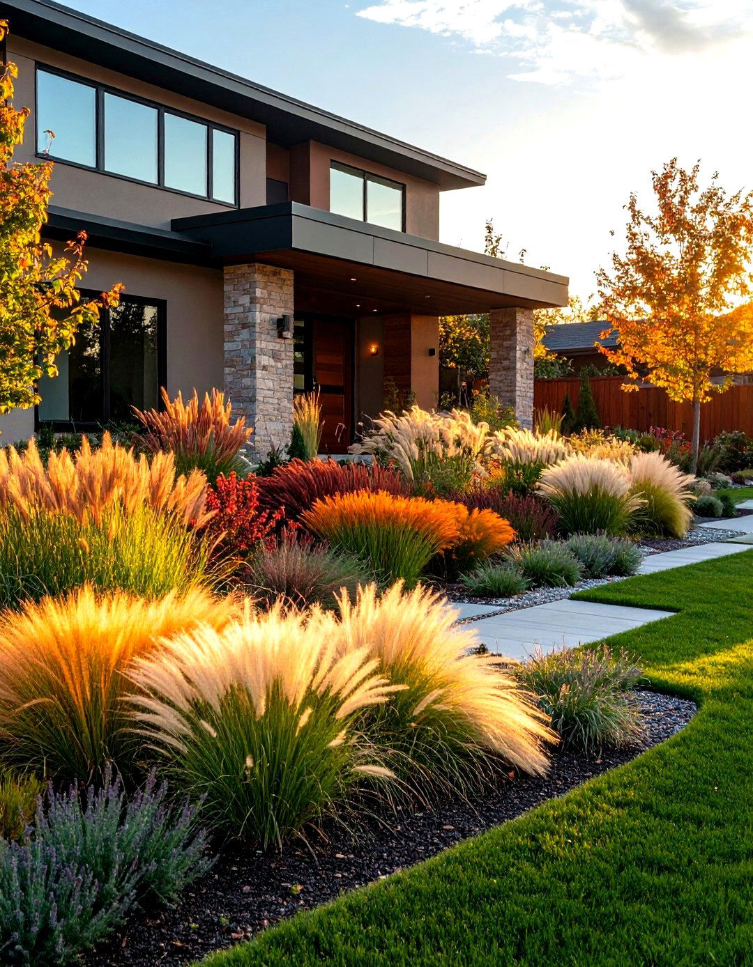 A Garden Focused on Ornamental Grasses - 30 front house garden ideas
