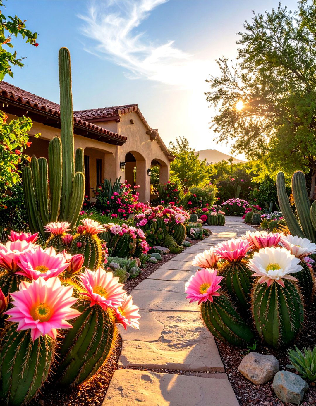 A Garden of Flowering Cacti - 30 front yard cactus garden ideas