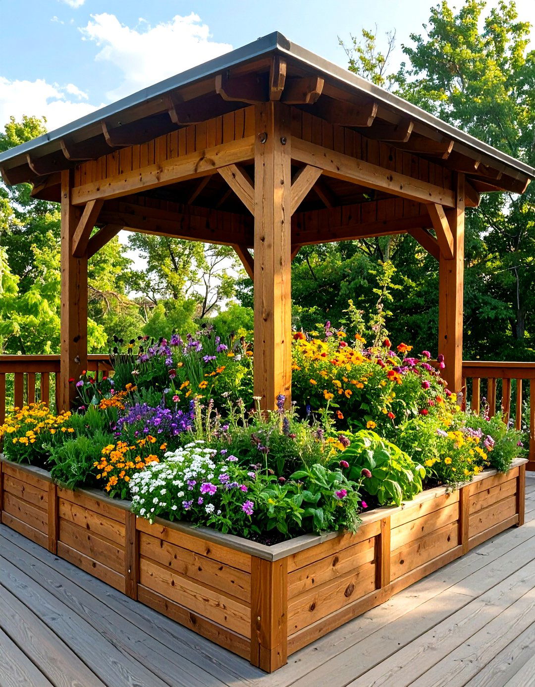 A Gazebo with Integrated Planter Boxes - 30 gazebo on deck ideas