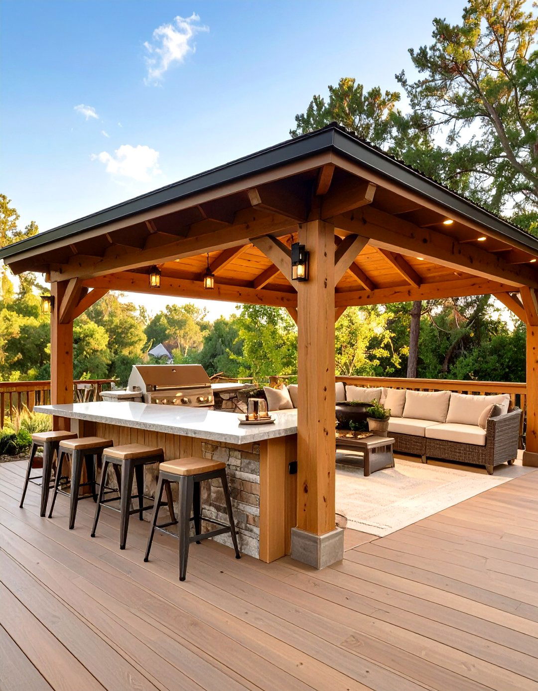 A Gazebo with a Built In Kitchen - 30 gazebo on deck ideas