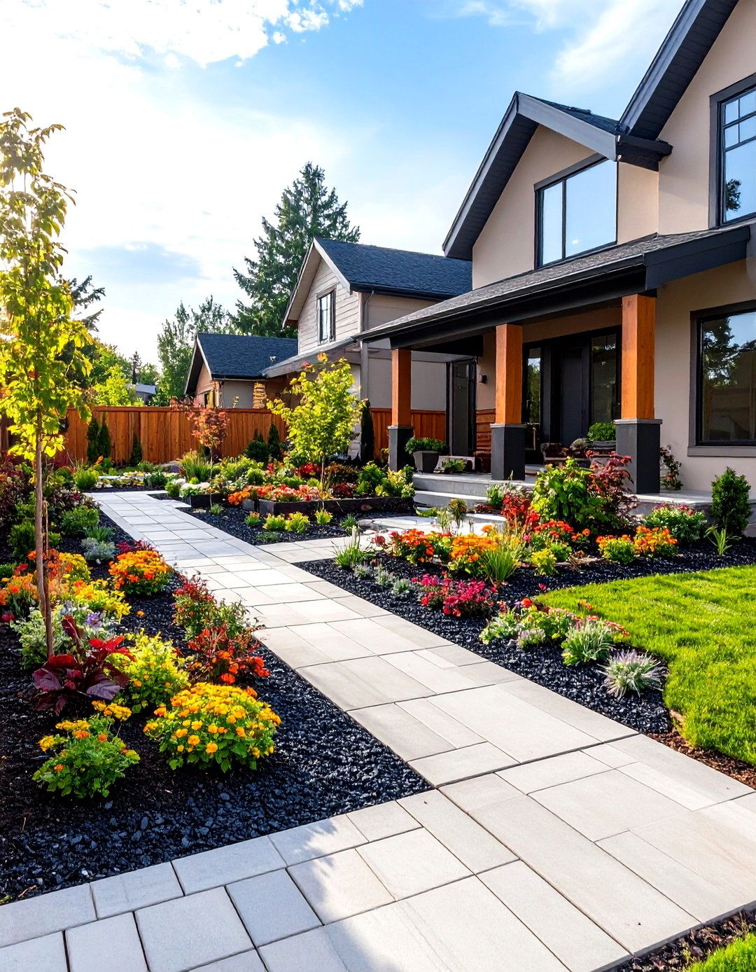 A Geometric Hardscape Front Yard - 30 landscaping ideas for small front yards