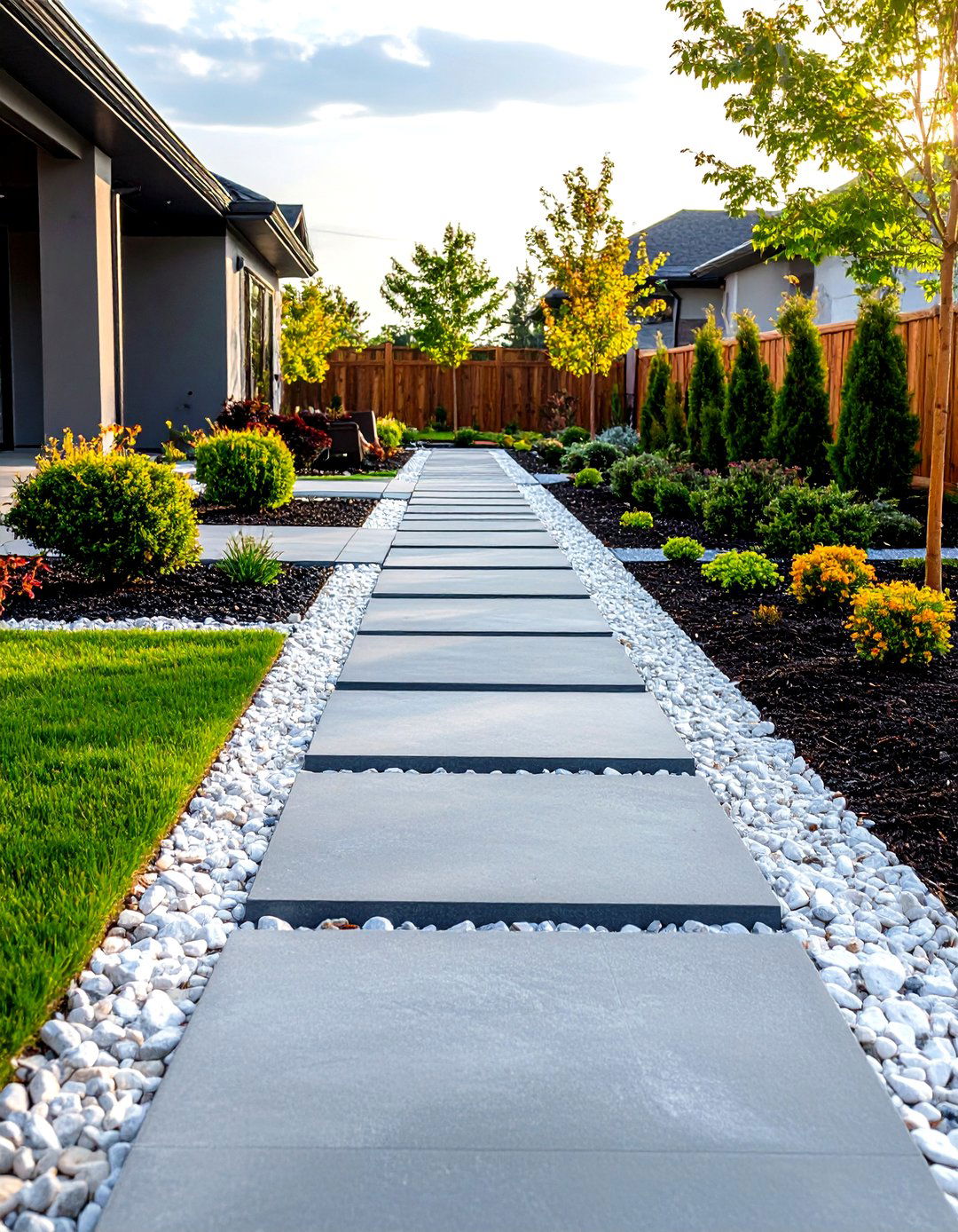 A Geometric Paver and Gravel Design - 30 driveway border landscaping ideas