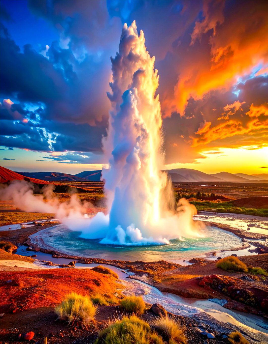 A Geyser Erupting in a Barren Landscape - 30 landscape drawing ideas
