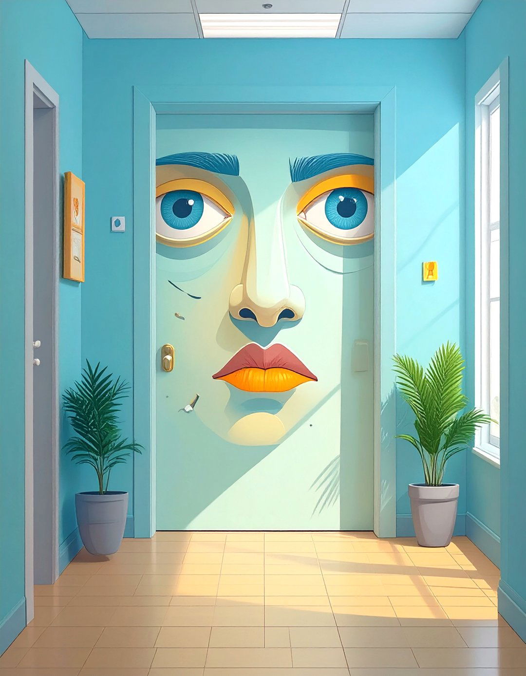 A Giant Unimpressed Face - 30 office funny  door decorating contest ideas