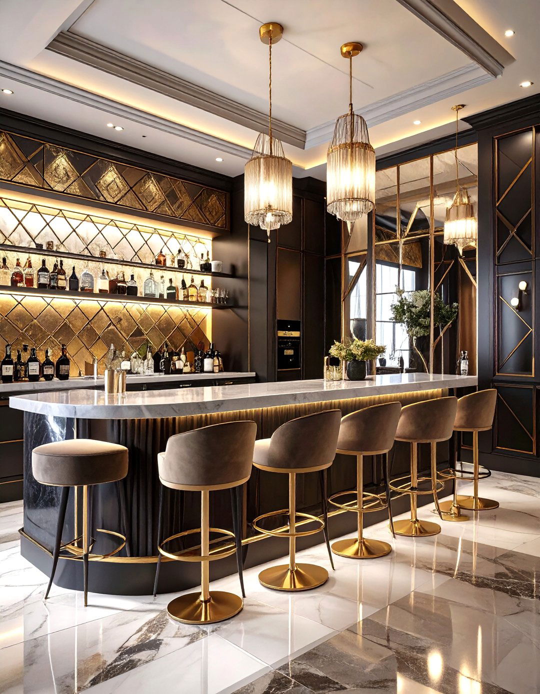 A Glamorous Art Deco Basement Bar - 30 bar ideas for basement