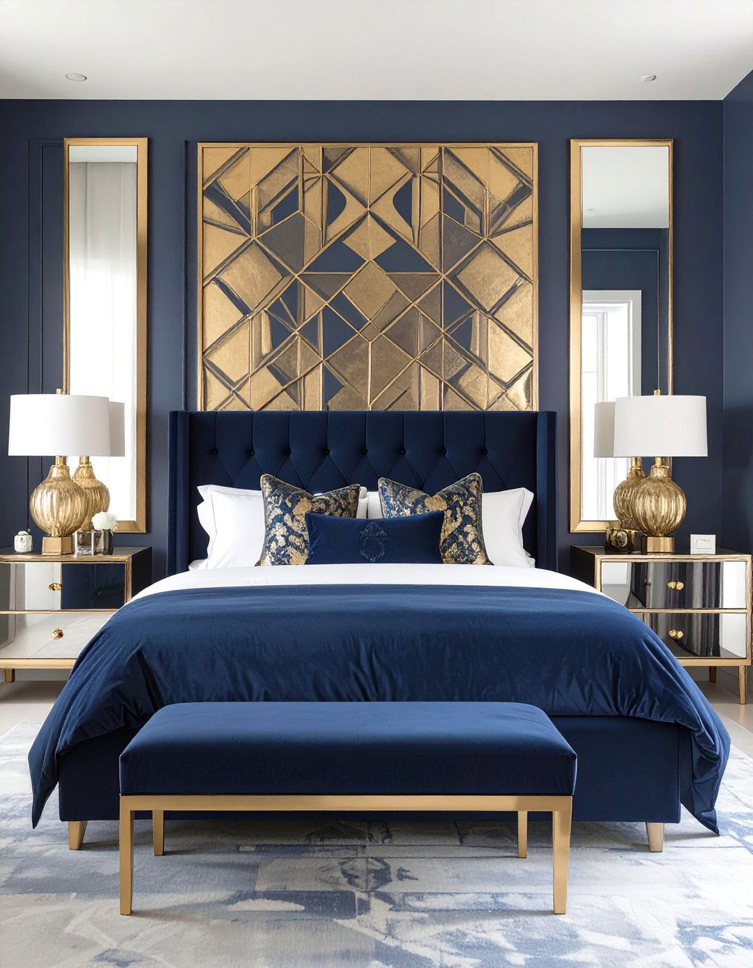 A Glamorous Art Deco Navy Bedroom - 30 navy bedroom ideas