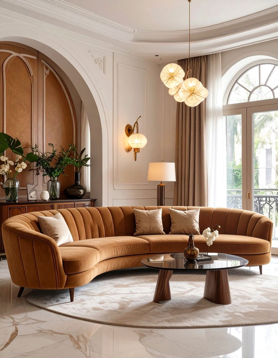 A Glamorous Art Nouveau Living Room - 30 brown couch living room ideas