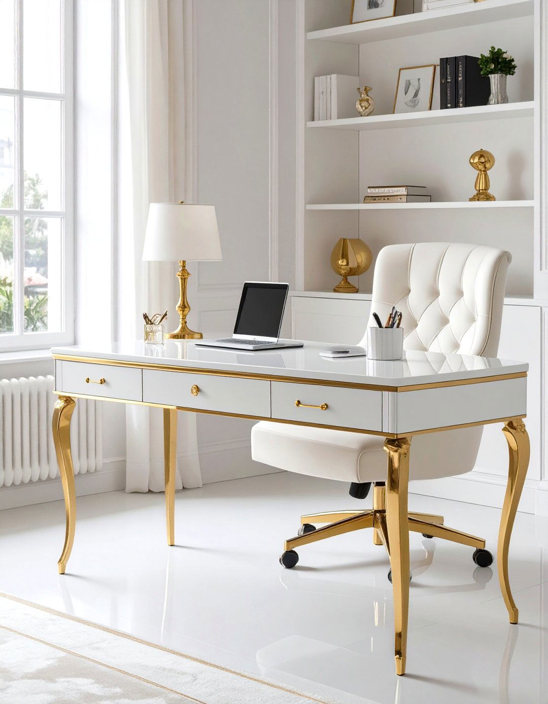 A Glamorous Hollywood Regency Desk - 30 office desk organization ideas