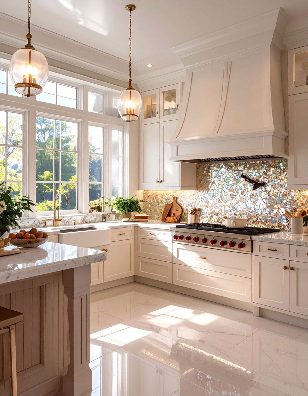 A Glamorous Kitchen with Mother of Pearl Tiles - 30 backsplash ideas for kitchen