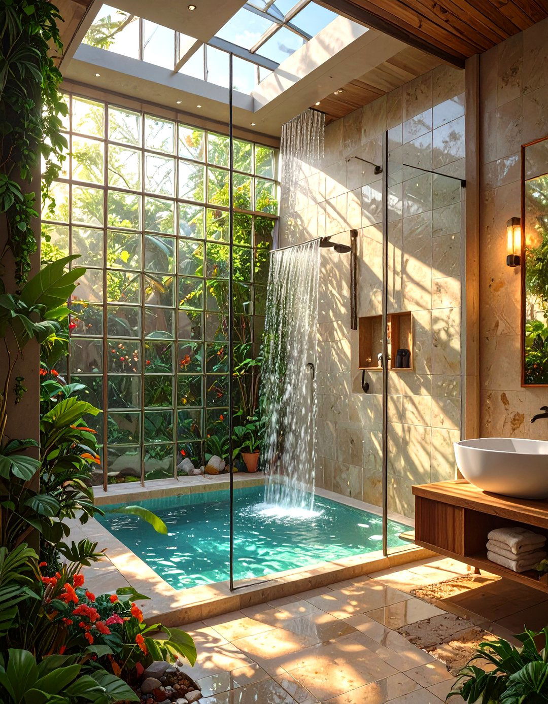 A Glass Block Wall Open Shower - 30 open shower ideas