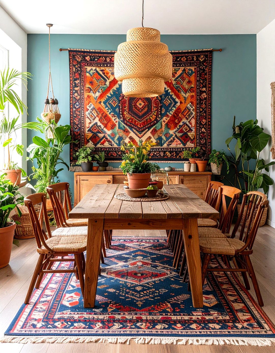 A Global Inspired Dining Room Textile Display - 30 dining room wall art ideas