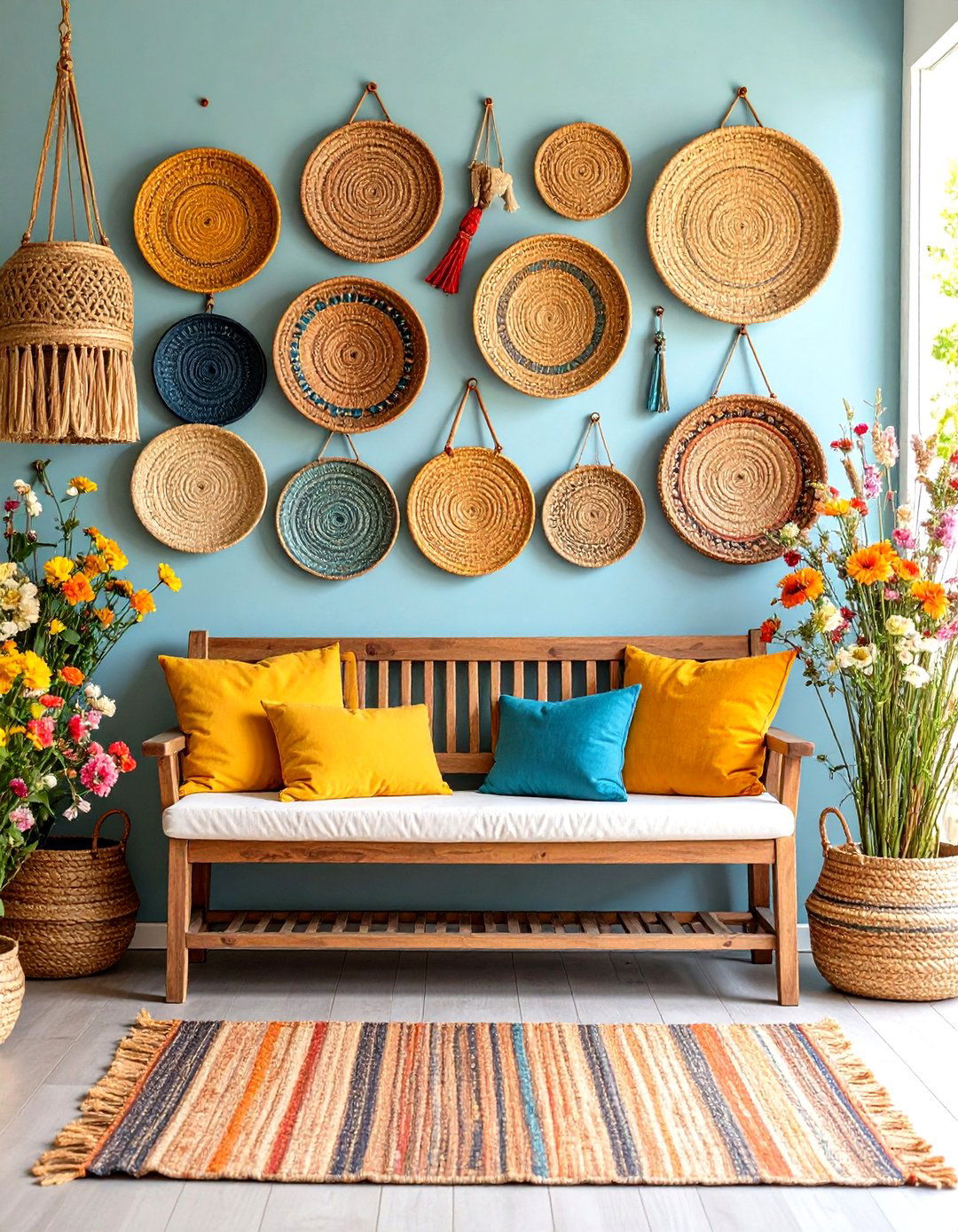 A Global Inspired Entryway with Woven Baskets - 30 entryway wall decor ideas