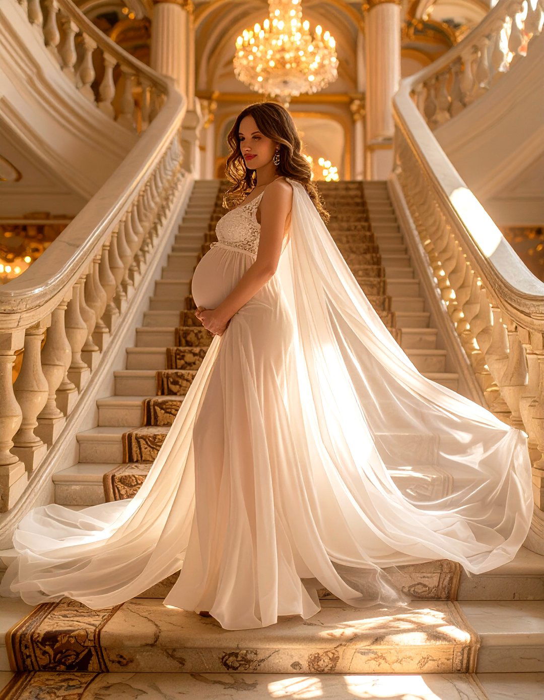A Gown with a Dramatic Cape - 30 baby shower dress ideas