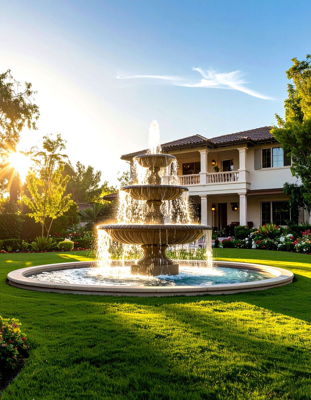A Grand Water Feature with Fountains - 30 large backyard landscaping ideas