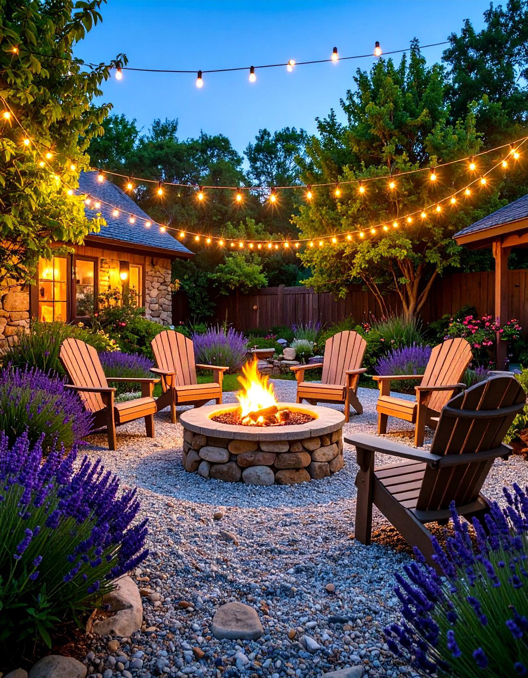 A Gravel Courtyard with a Fire Pit - 30 farmhouse landscaping ideas