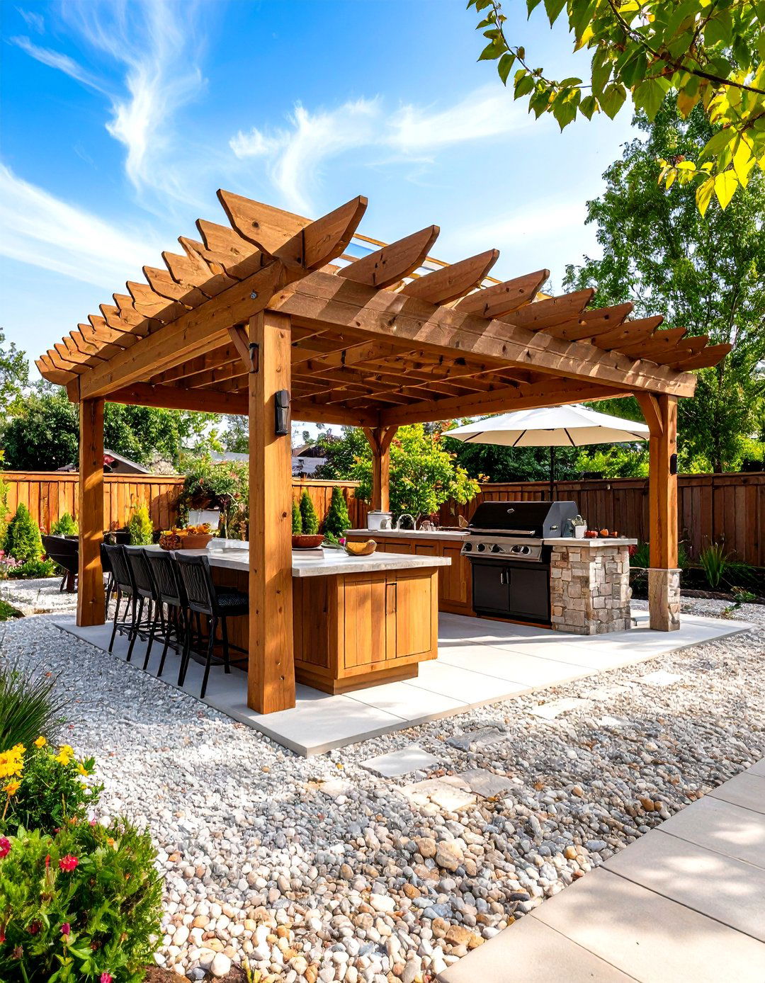 A Gravel Patio with Outdoor Kitchen - 30 gravel patio ideas