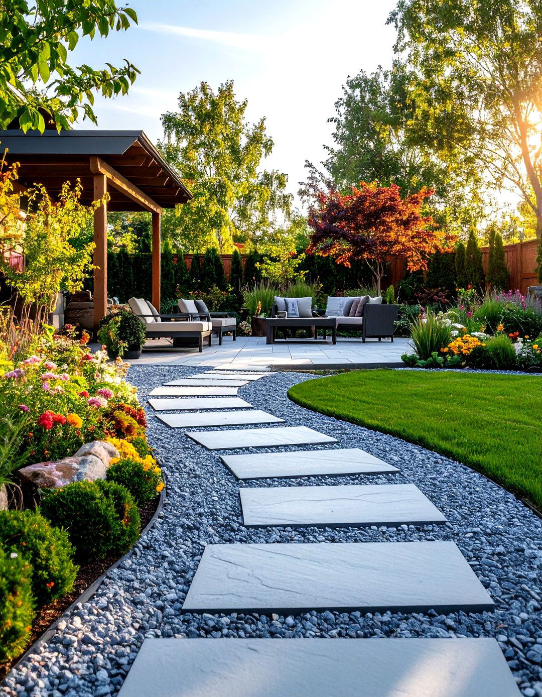 A Gravel Patio with Paver Accents - 30 outdoor space ideas