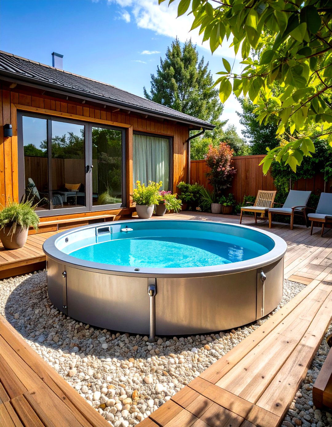 A Gravel Patio with Stock Tank Pool - 30 gravel patio ideas