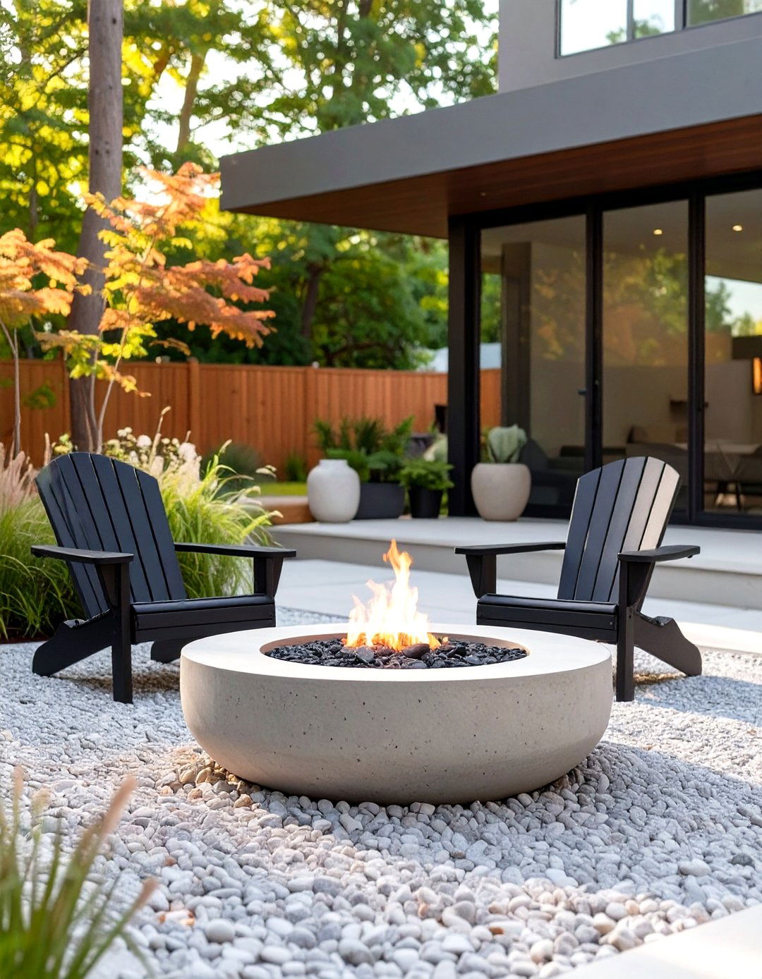 A Gravel Patio with a Modern Fire Bowl - 30 outdoor oasis ideas