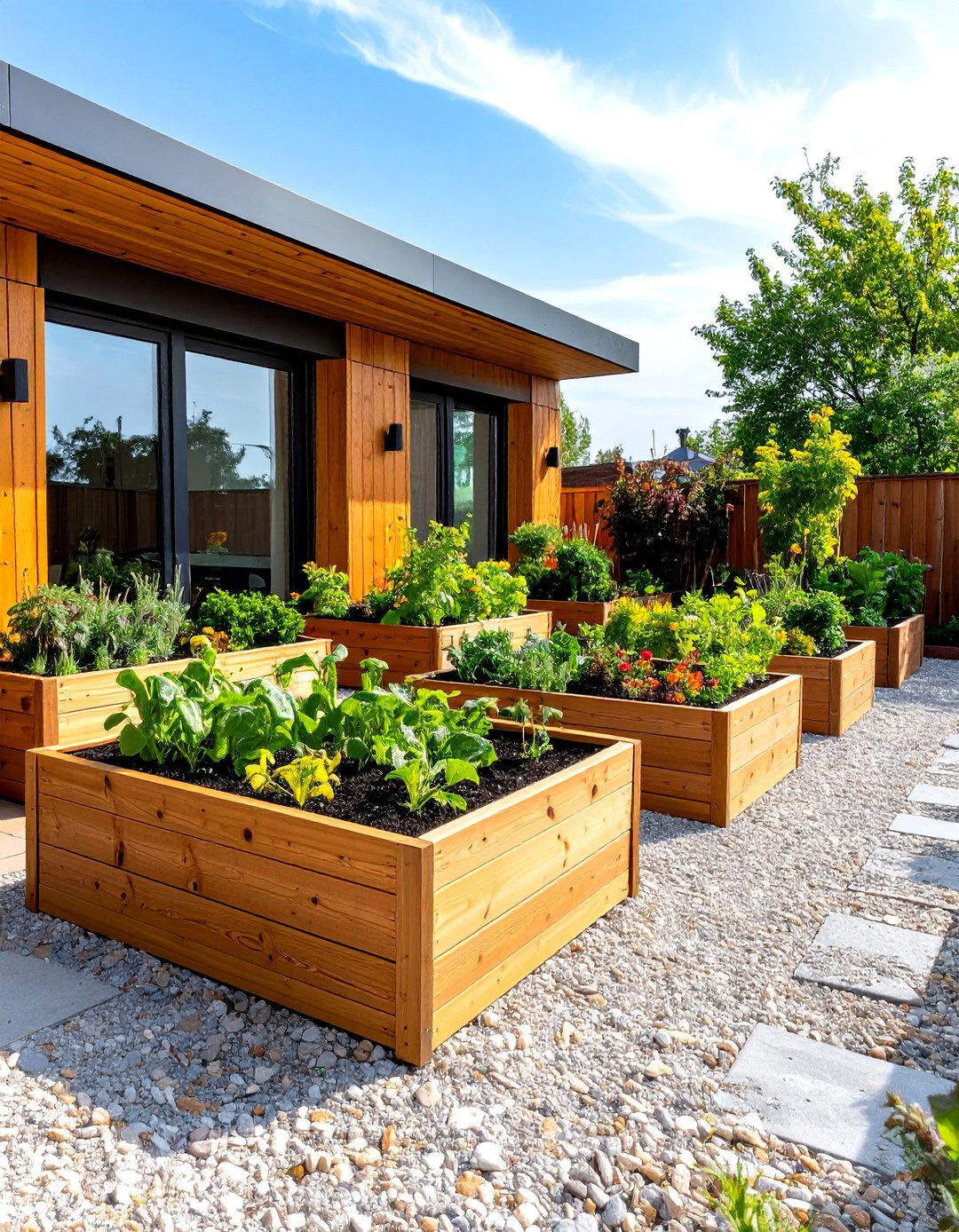 A Gravel Patio with a Raised Garden Bed - 30 gravel patio ideas
