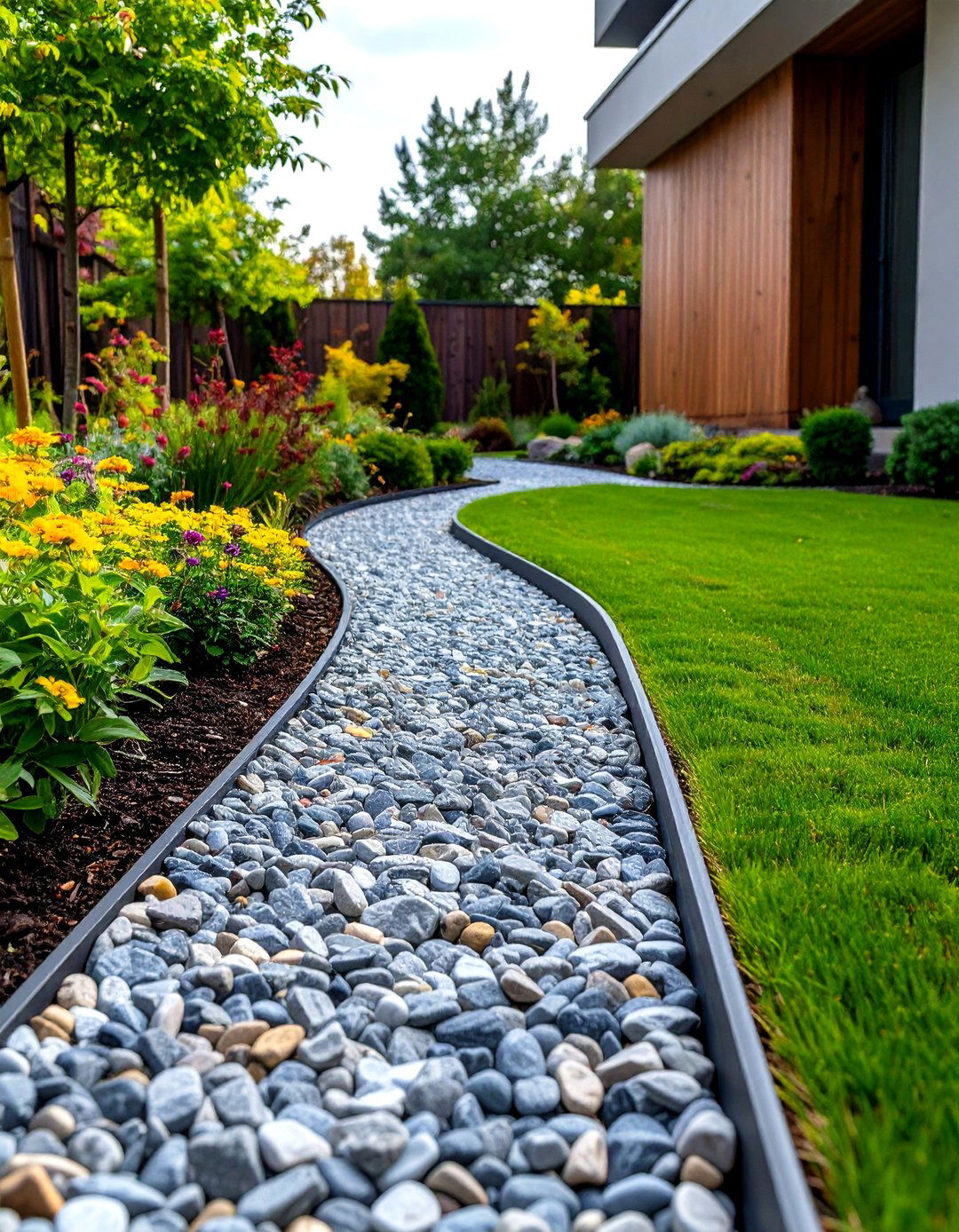 A Gravel Trench and Steel Edge Border - 30 garden border ideas