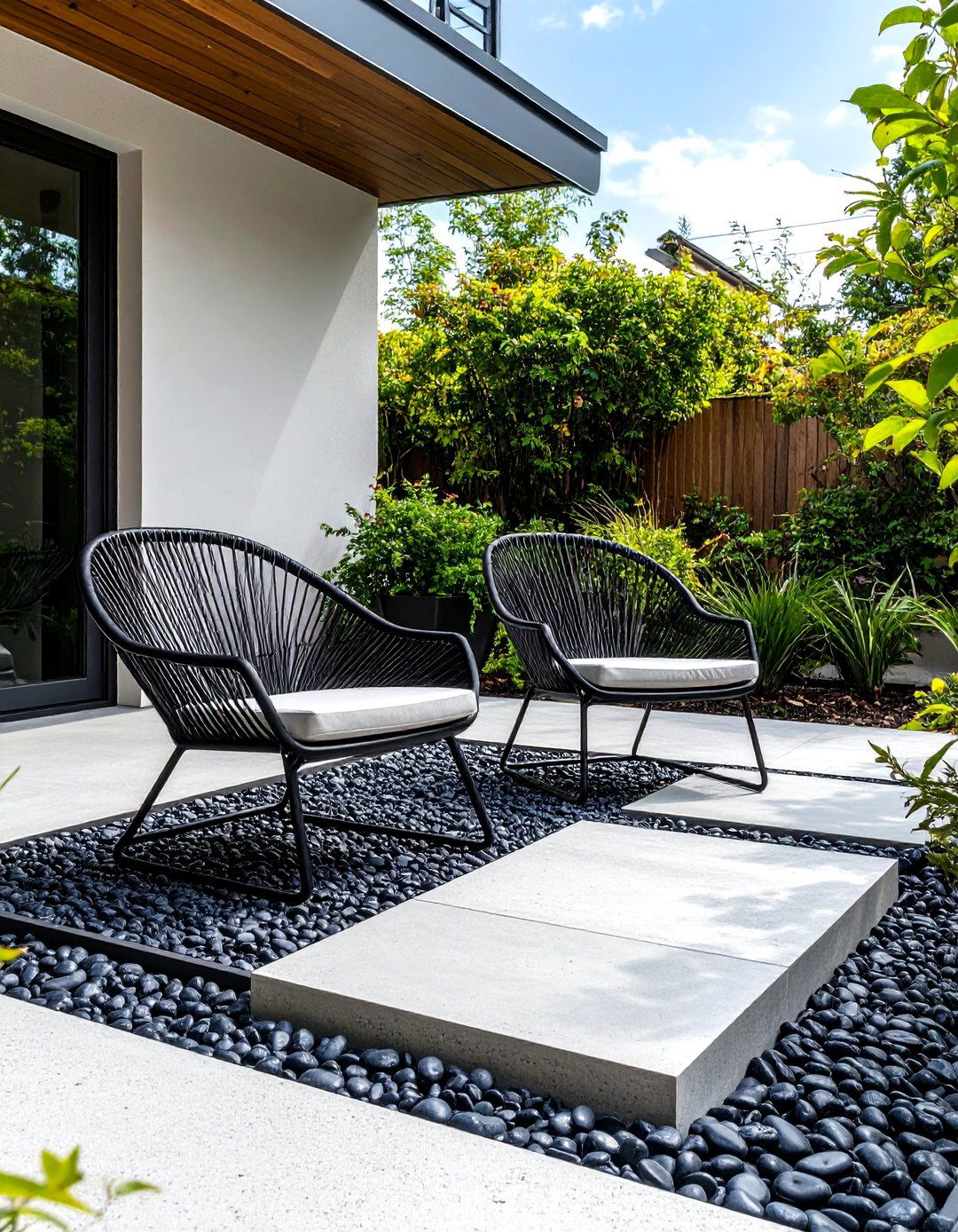 A Gravel and Concrete Grid Patio - 30 inexpensive ways to cover concrete patio ideas