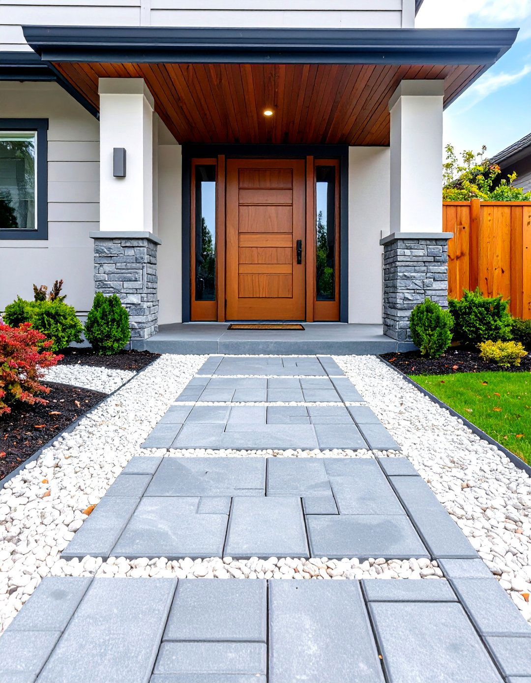 A Gravel and Paver Walkway - 30 front lawn cheap simple front yard landscaping ideas