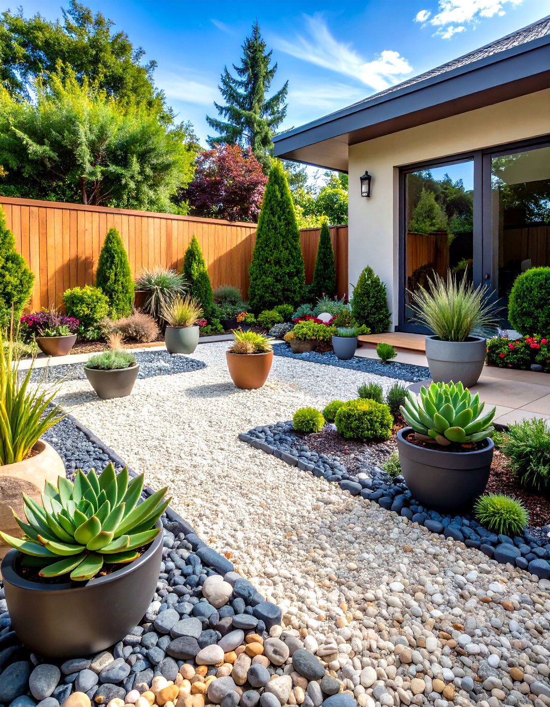A Gravel and Stone Patio Garden - 30 inexpensive landscaping ideas