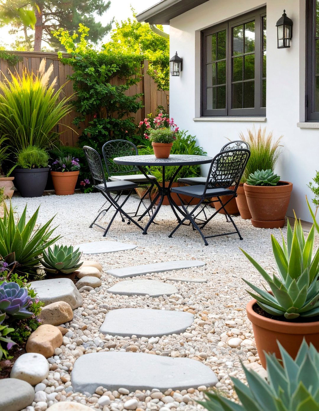 A Gravel and Stone Patio Garden - 30 cheap patio ideas