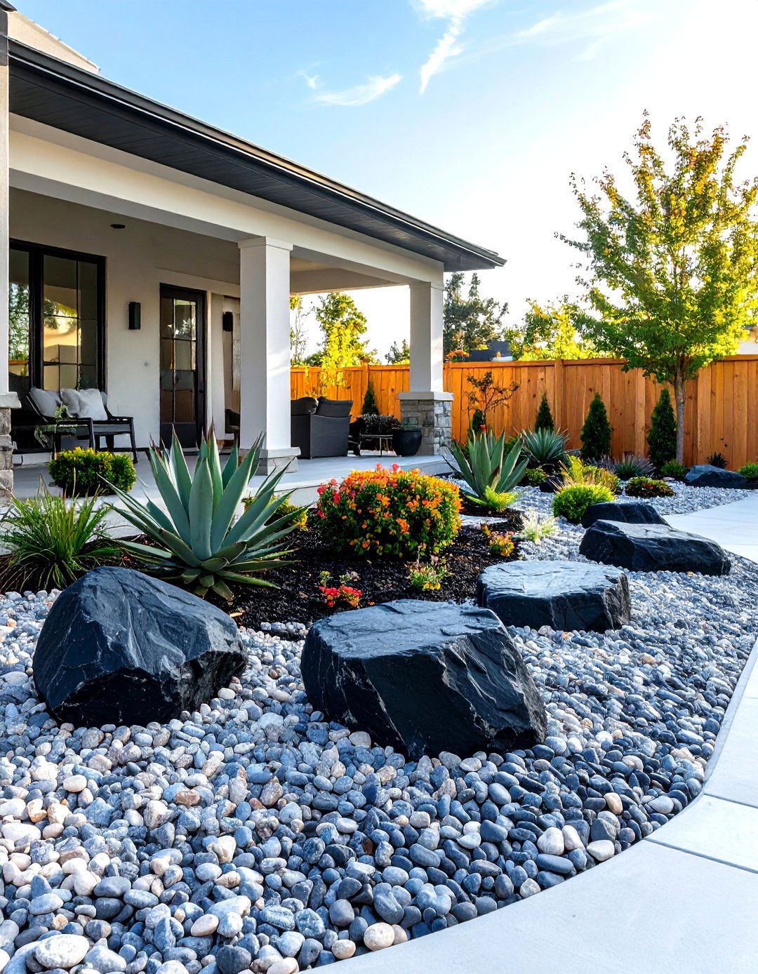 A Gravel and Stone Themed Flower Bed - 30 front yard flower bed landscaping ideas