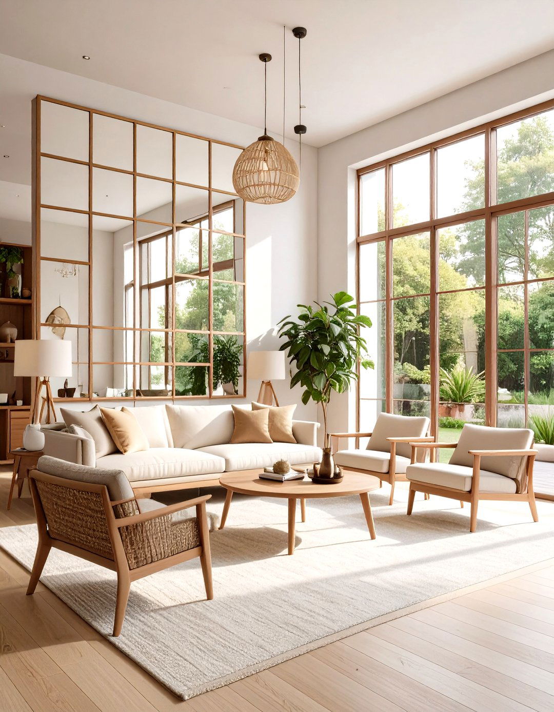 A Grid of Small Square Mirrors - 30 living room mirror ideas