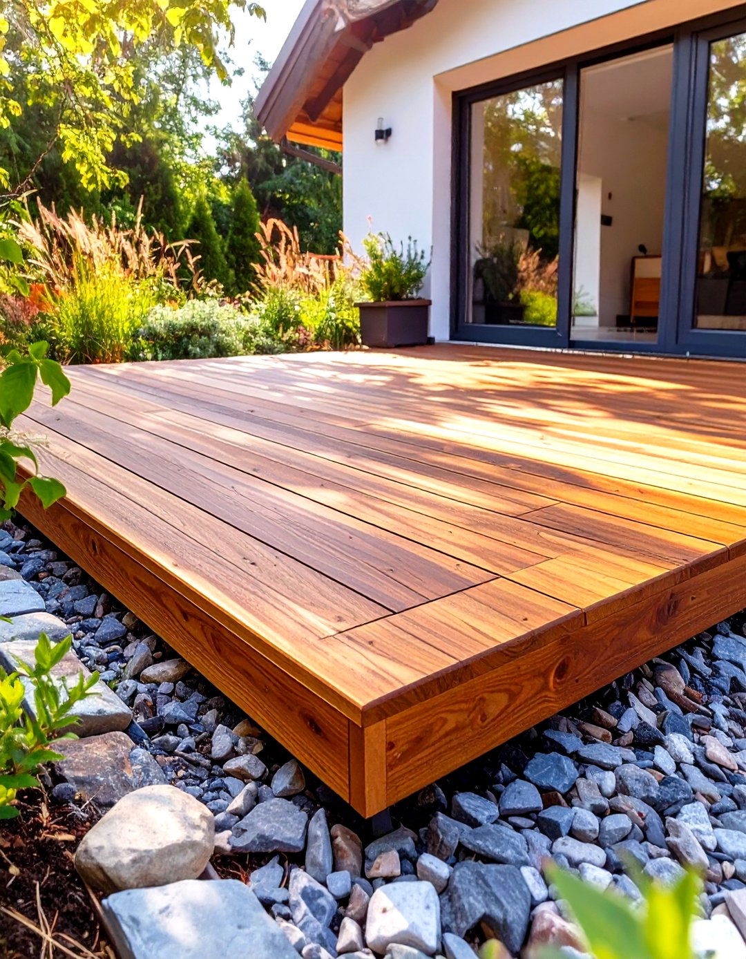 A Ground Level Composite Tile Deck - 30 low budget floating deck ideas