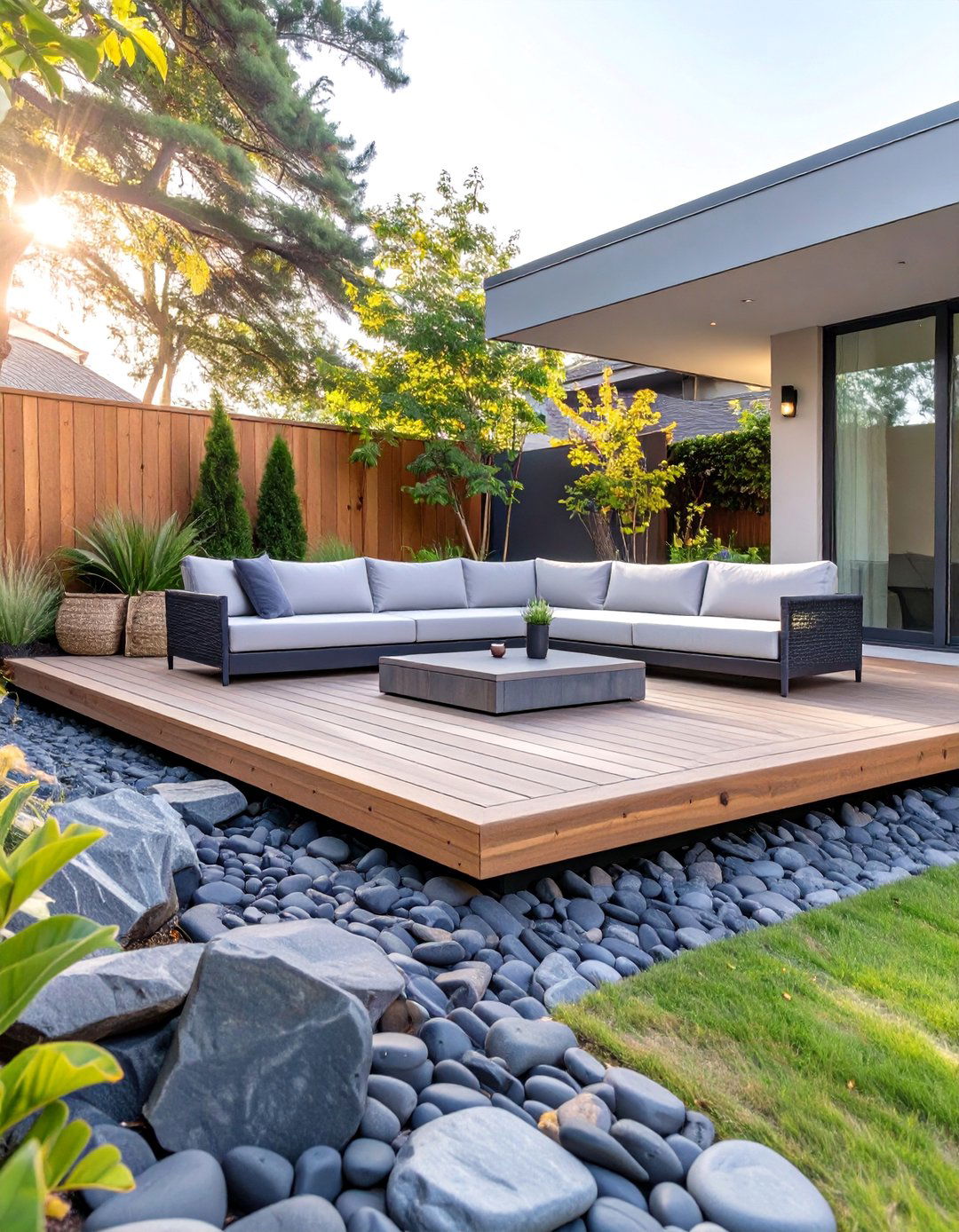 A Ground Level Deck Oasis - 30 budget backyard ideas no grass