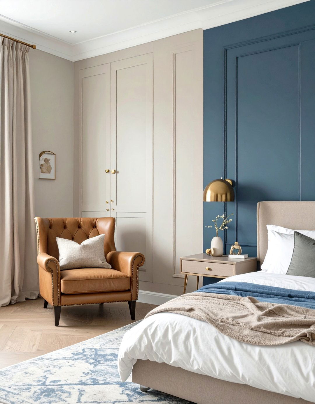 A Grown Up Greige and Navy Bedroom - 30 boys bedroom paint ideas