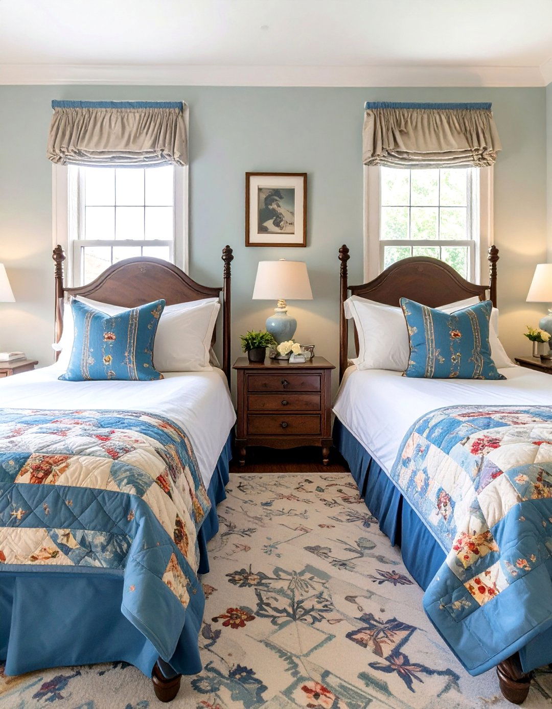 A Guest Bedroom with Twin Cannonball Beds - 30 american colonial interior design ideas