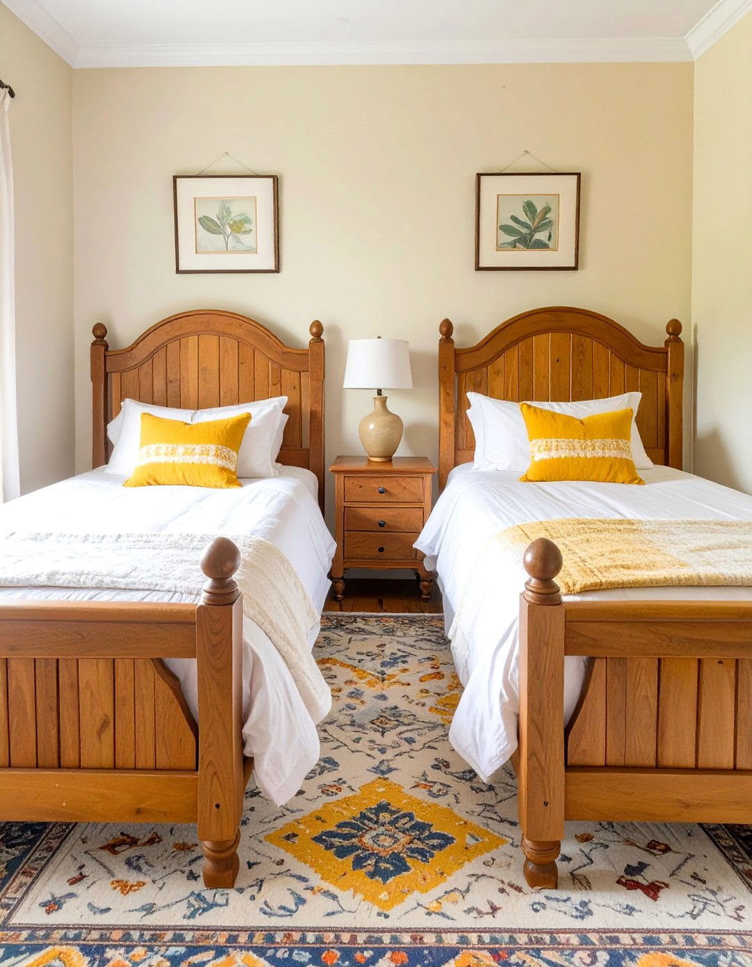 A Guest Bedroom with Twin Wooden Beds - 30 arts and crafts interior design ideas