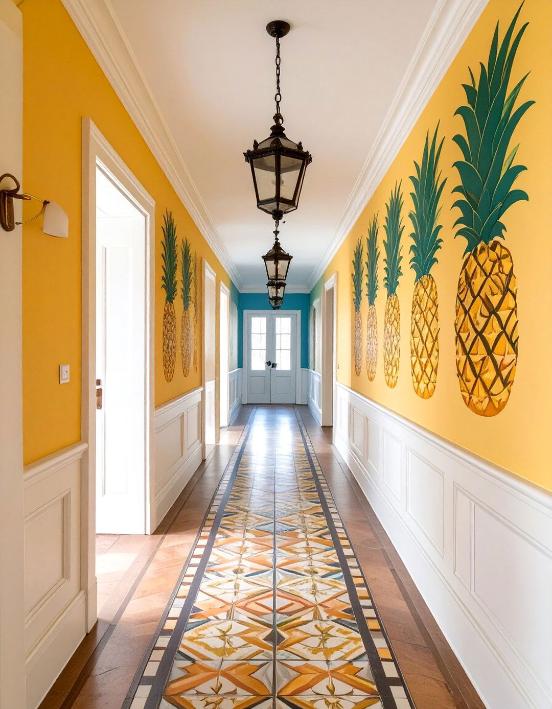 A Hallway with Stenciled Wall Patterns - 30 american colonial interior design ideas