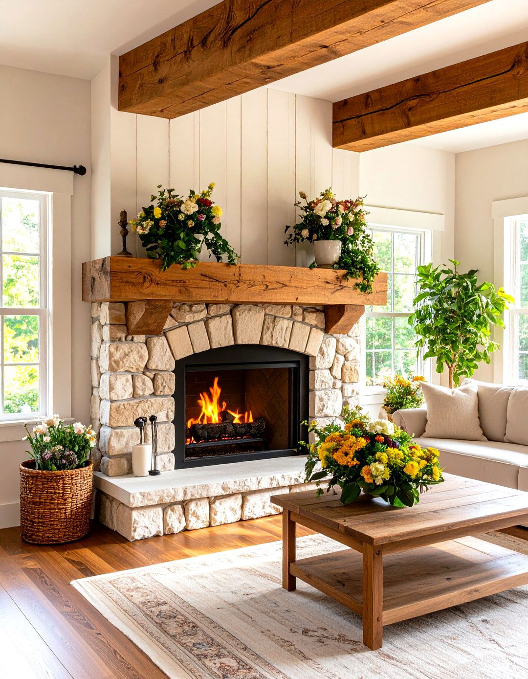 A Hand Hewn Wooden Mantel - 30 rustic interior design ideas