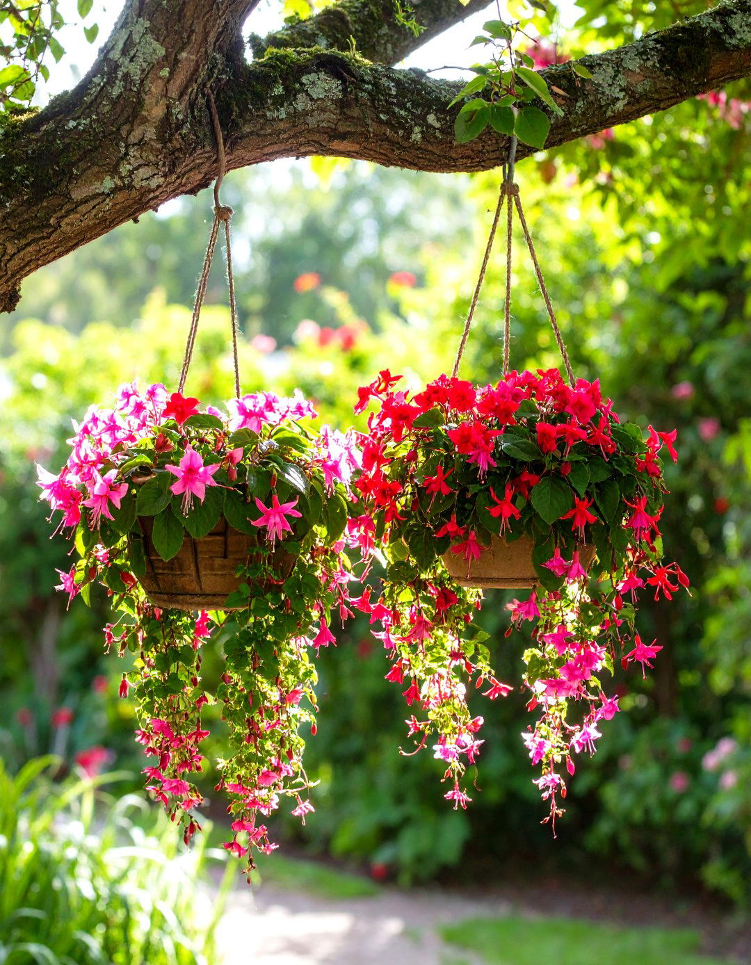 A Hanging Basket Display in a Shady Corner - 30 shady garden corner ideas