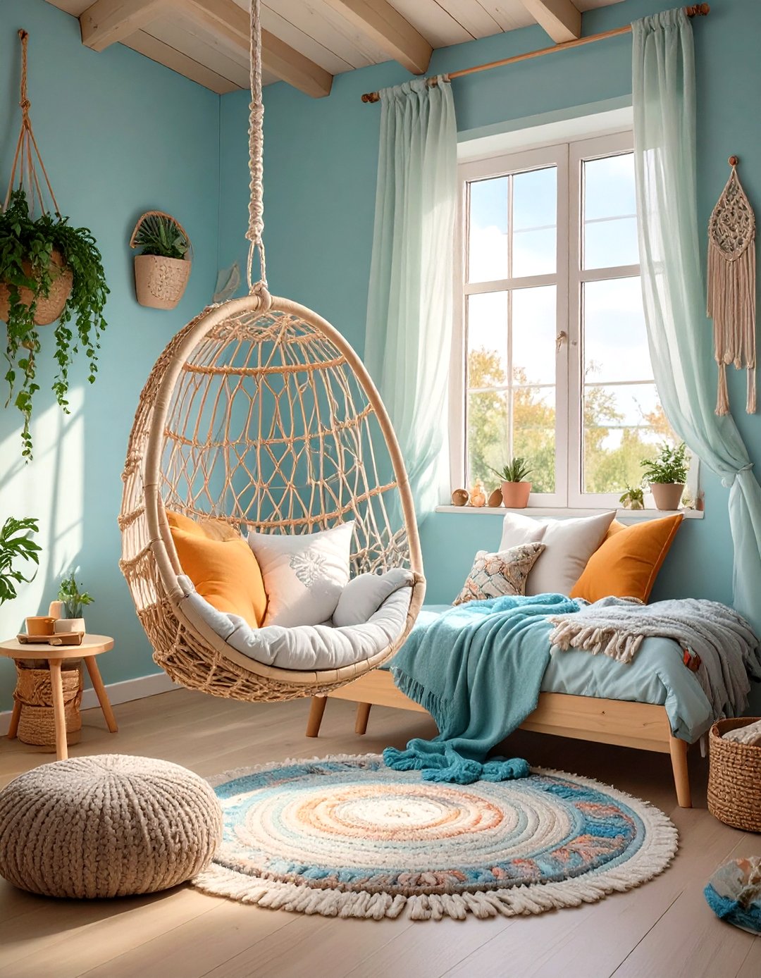 A Hanging Chair for Seating - 30 small kids bedroom ideas